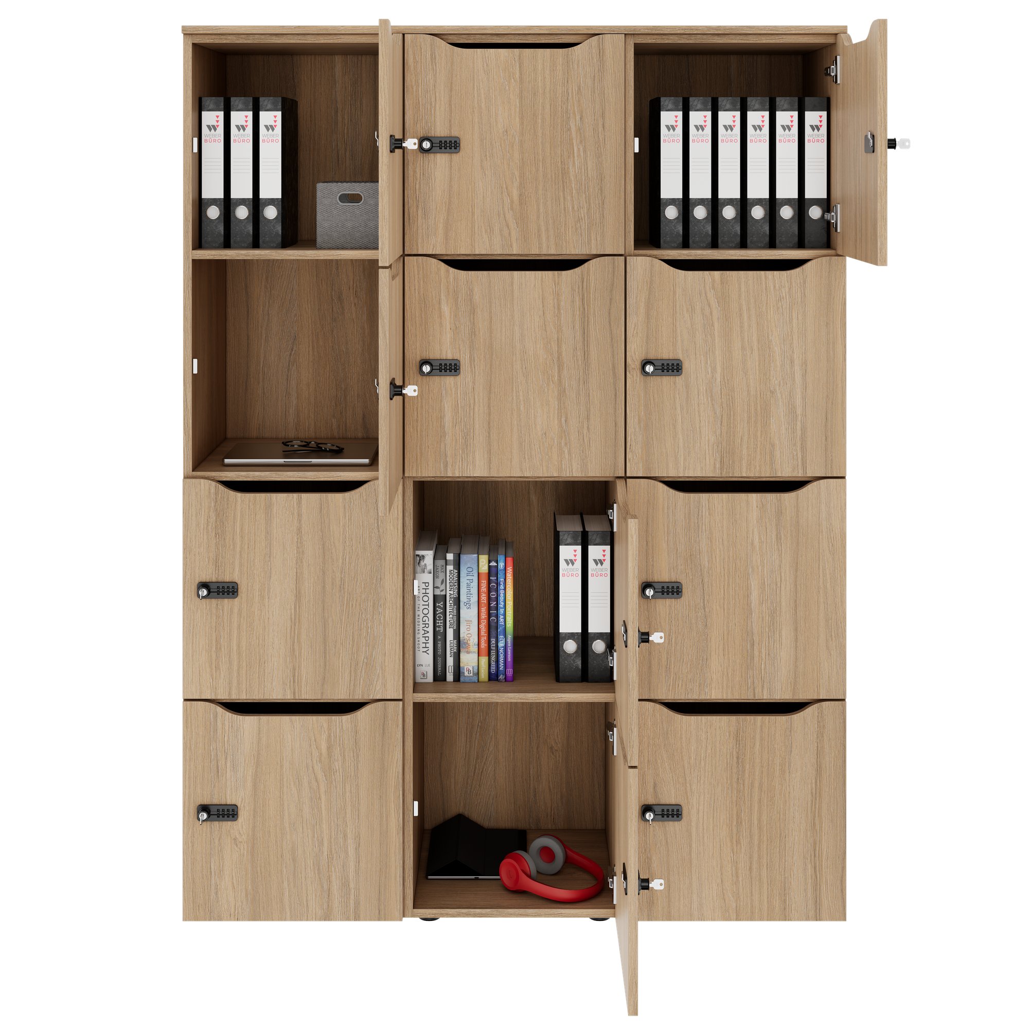 CHOICE Spind | 1353 x 1836 mm, 12 Schließfächer, Bernsteineiche - 6 Main Image