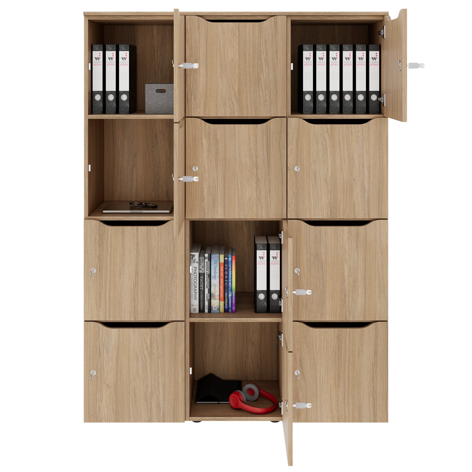 CHOICE Spind | 1353 x 1836 mm, 12 Schließfächer, Bernsteineiche - 4 Main Image