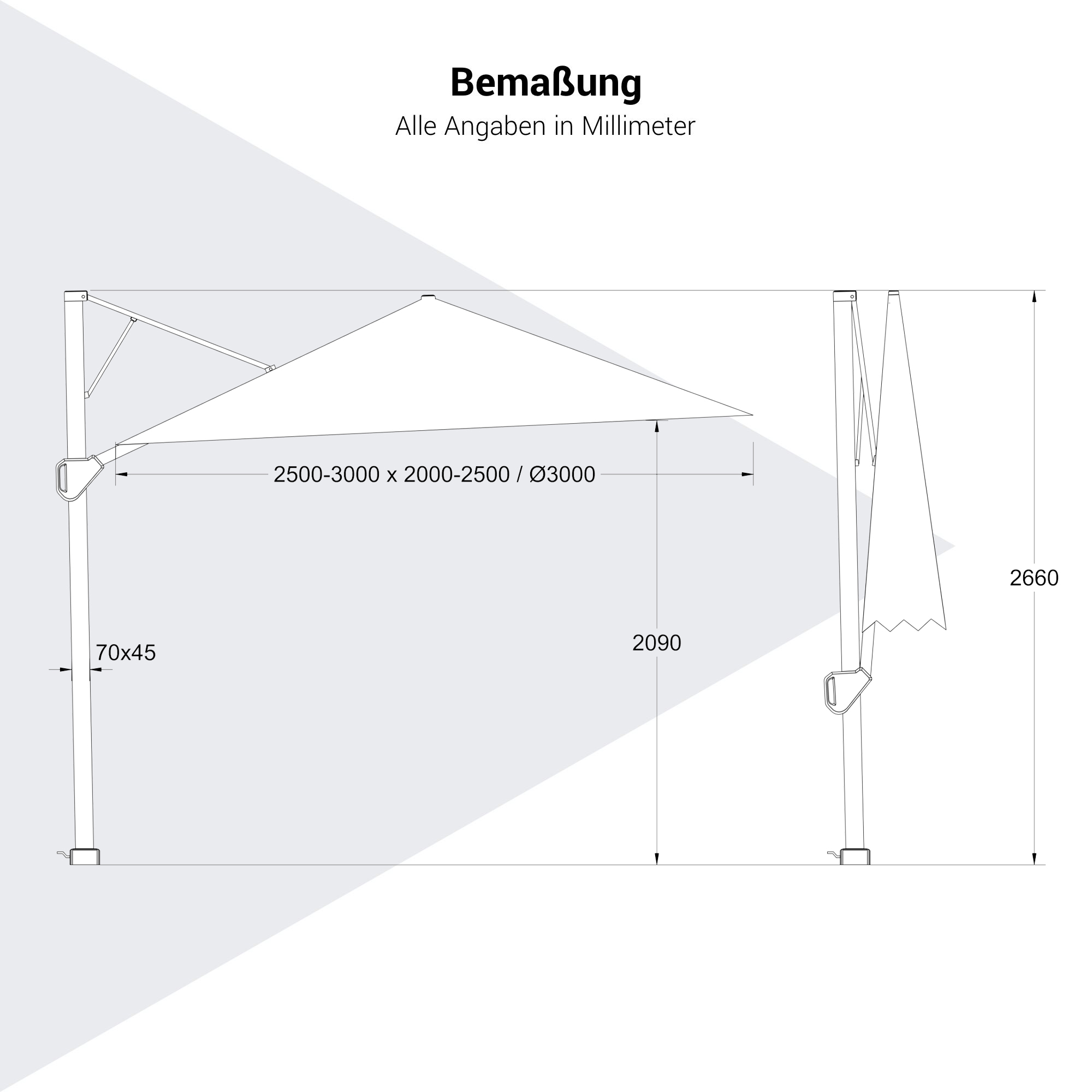 Platinum VOYAGER T1 Ampelschirm | 2500-3000 x 2000-3000 mm, 360° drehbar - 11 Main Image