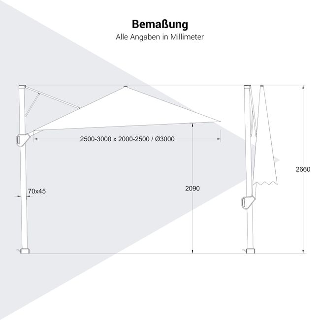 Platinum VOYAGER T1 Ampelschirm | 2500-3000 x 2000-3000 mm, 360° drehbar