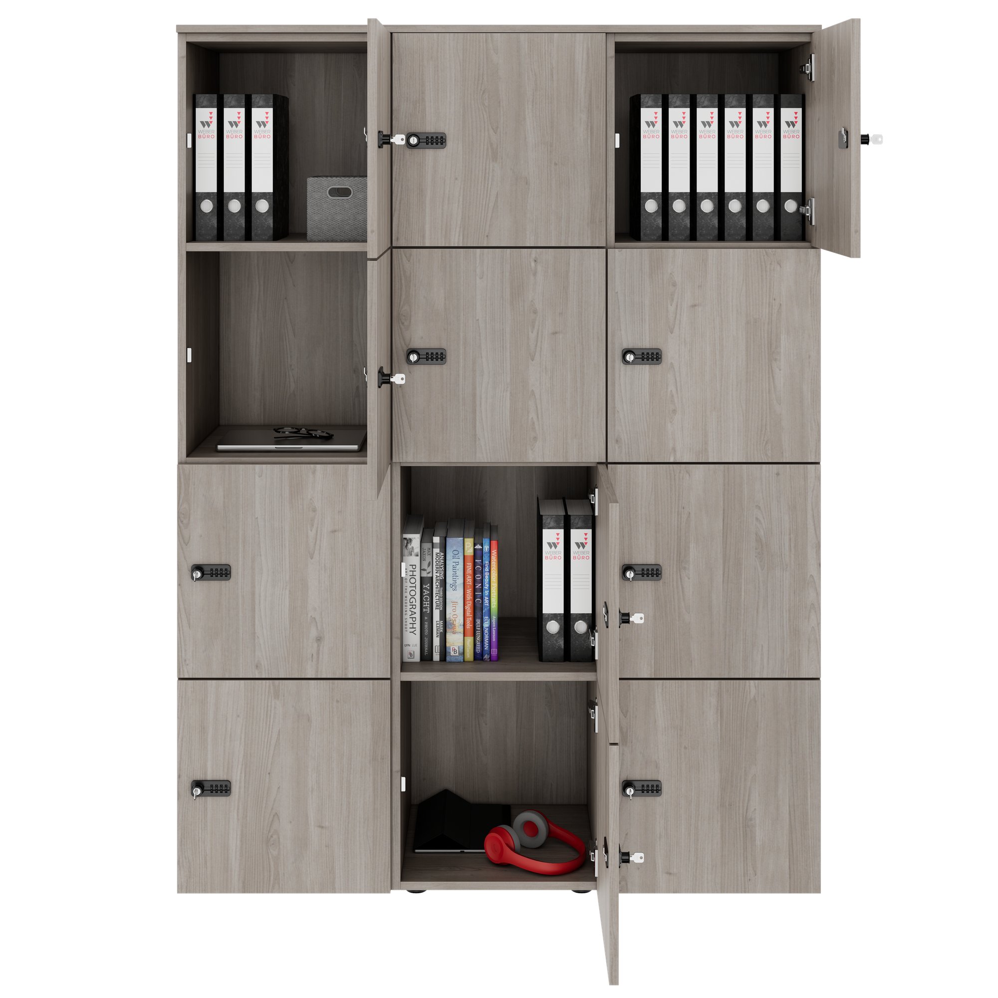 CHOICE Spind | 1353 x 1836 mm, 12 Schließfächer, Nordeiche grau - 2 Main Image