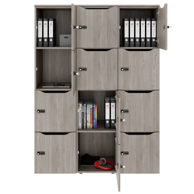 CHOICE Spind | 1353 x 1836 mm, 12 Schließfächer, Nordeiche grau