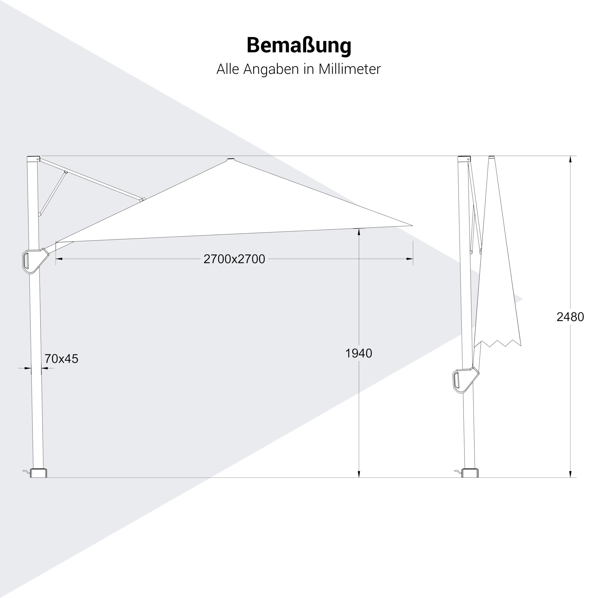 Platinum VOYAGER T2 Ampelschirm | 2700 x 2700 mm, 360° drehbar, doppelt schwenkbar - 9 Main Image