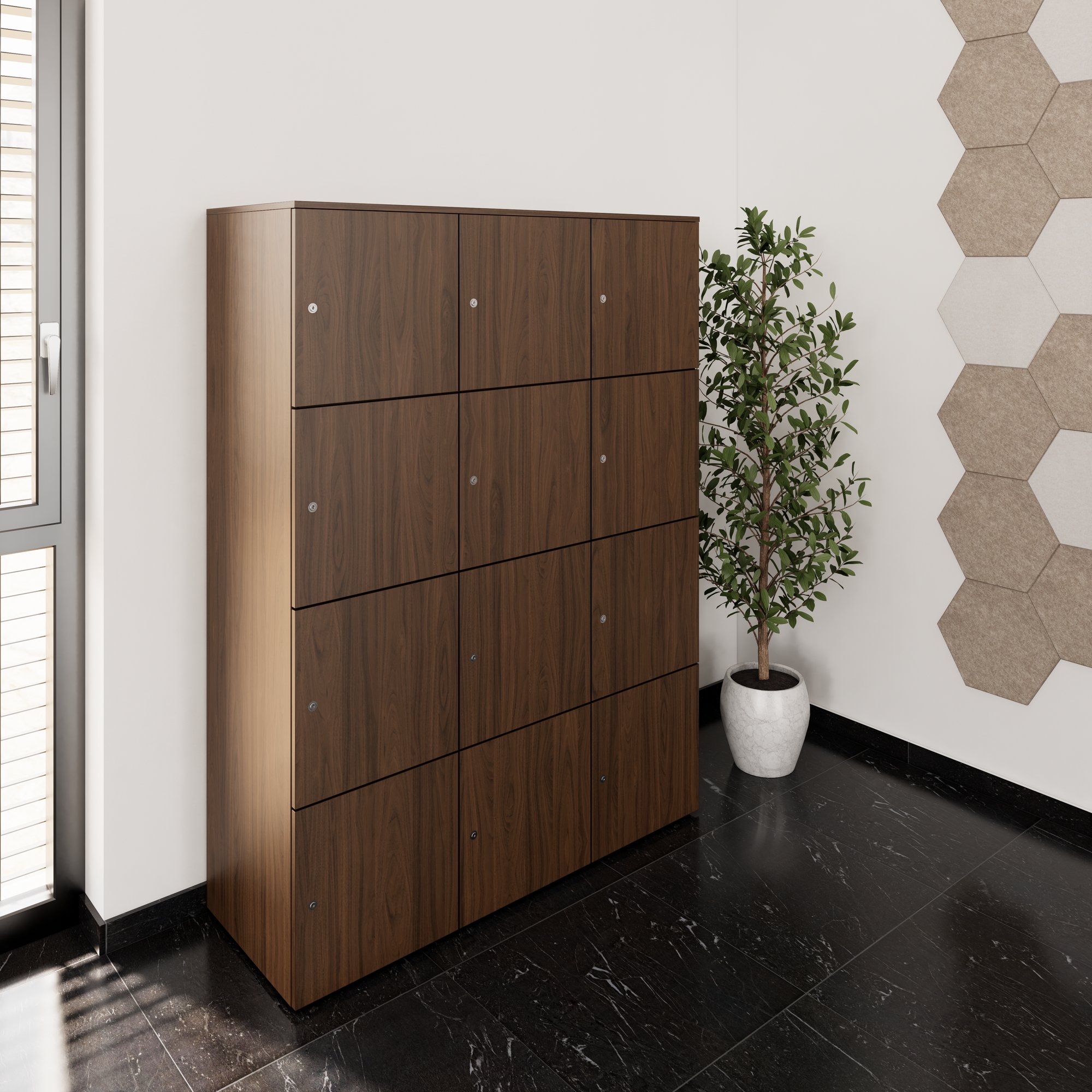 CHOICE Spind | 1353 x 1836 mm, 12 Schließfächer, Nussbaum - 2 Main Image