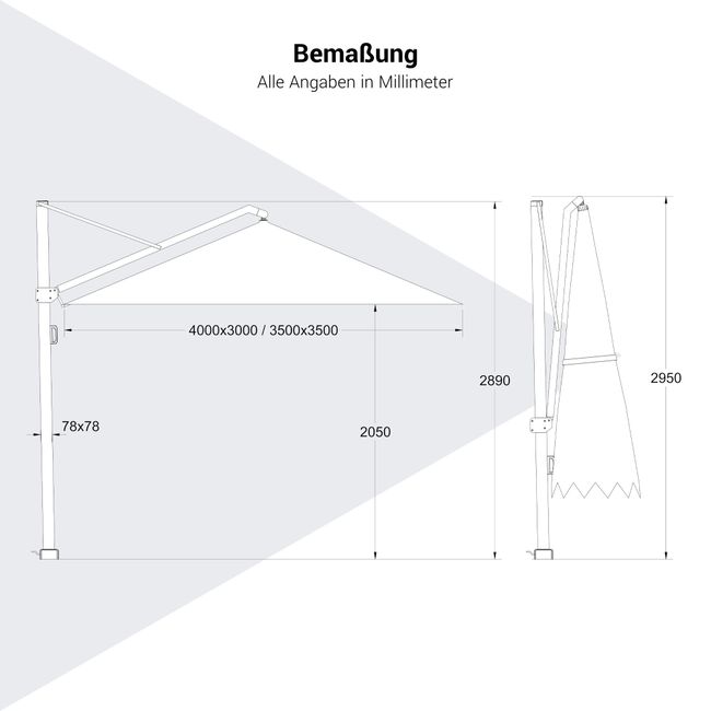 Platinum ICON T1 Ampelschirm | 4000 x 3000 mm, 360° drehbar