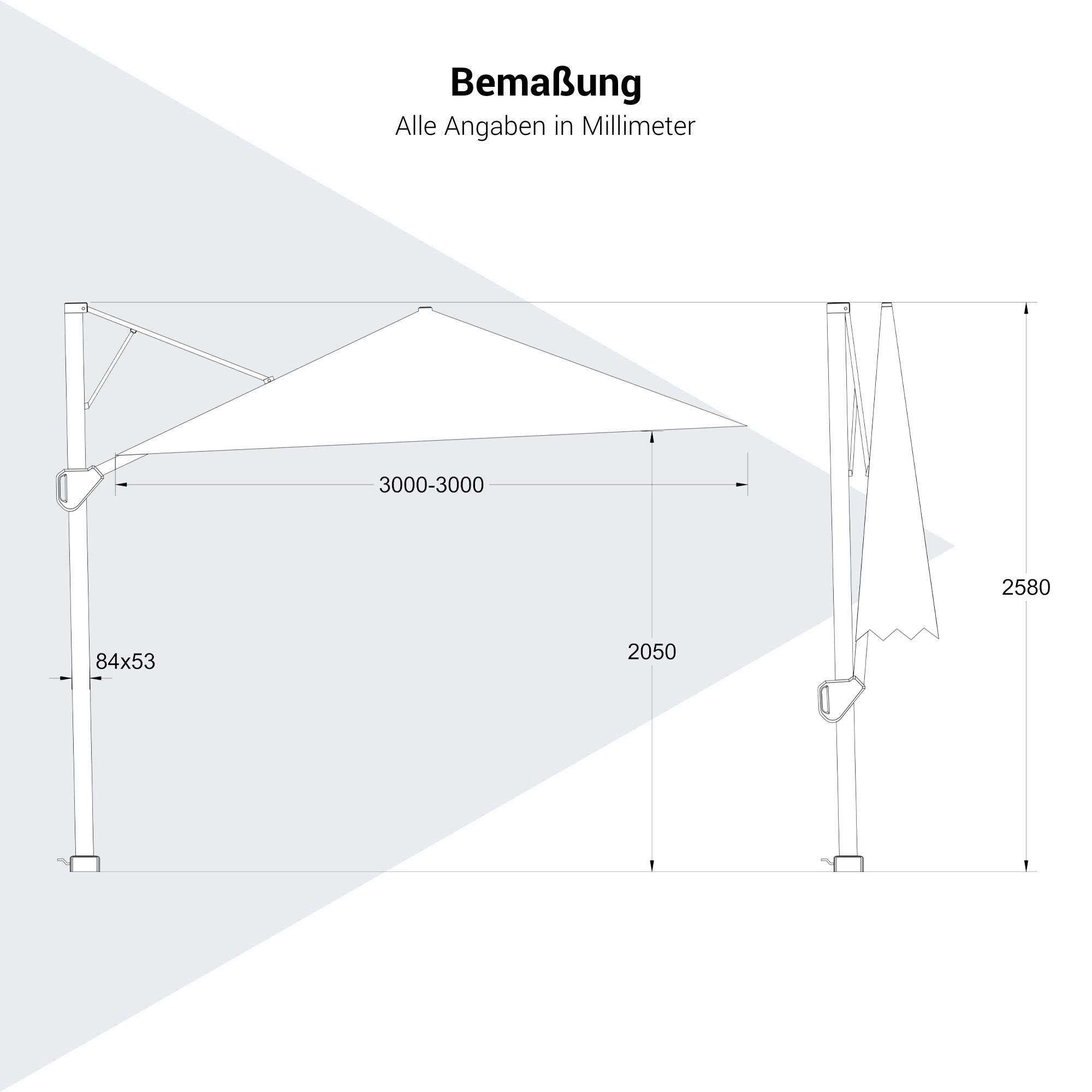 Platinum NEXUS T2 Ampelschirm | 3000 x 3000 mm, 360° drehbar, doppelt schwenkbar - 11 Main Image