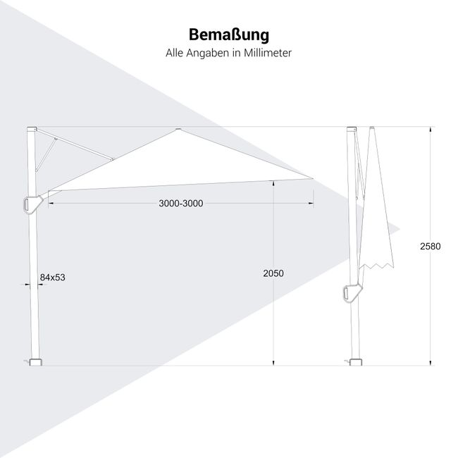 Platinum NEXUS T2 Ampelschirm | 3000 x 3000 mm, 360° drehbar, doppelt schwenkbar