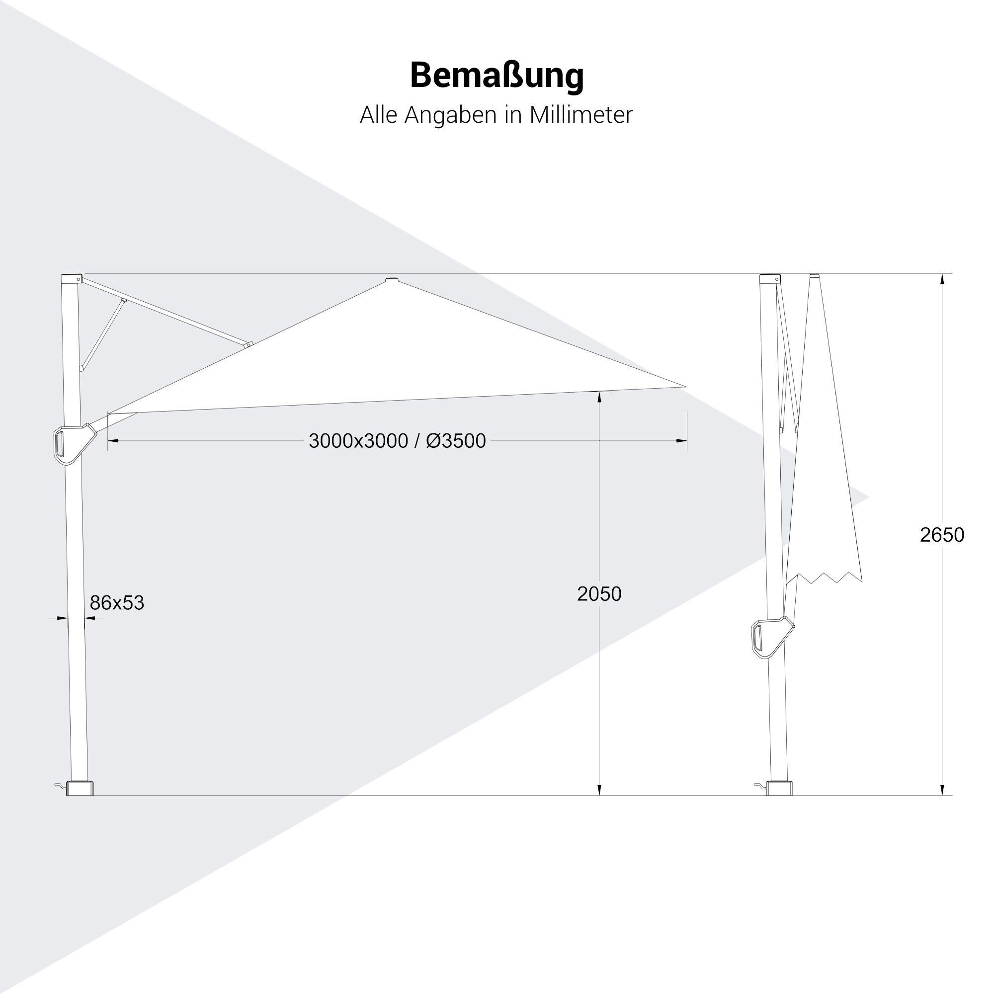 Platinum CHALLENGER T2 GLOW Ampelschirm | 3000 x 3000 mm, 360° drehbar, LED-Beleuchtung - 12 Main Image