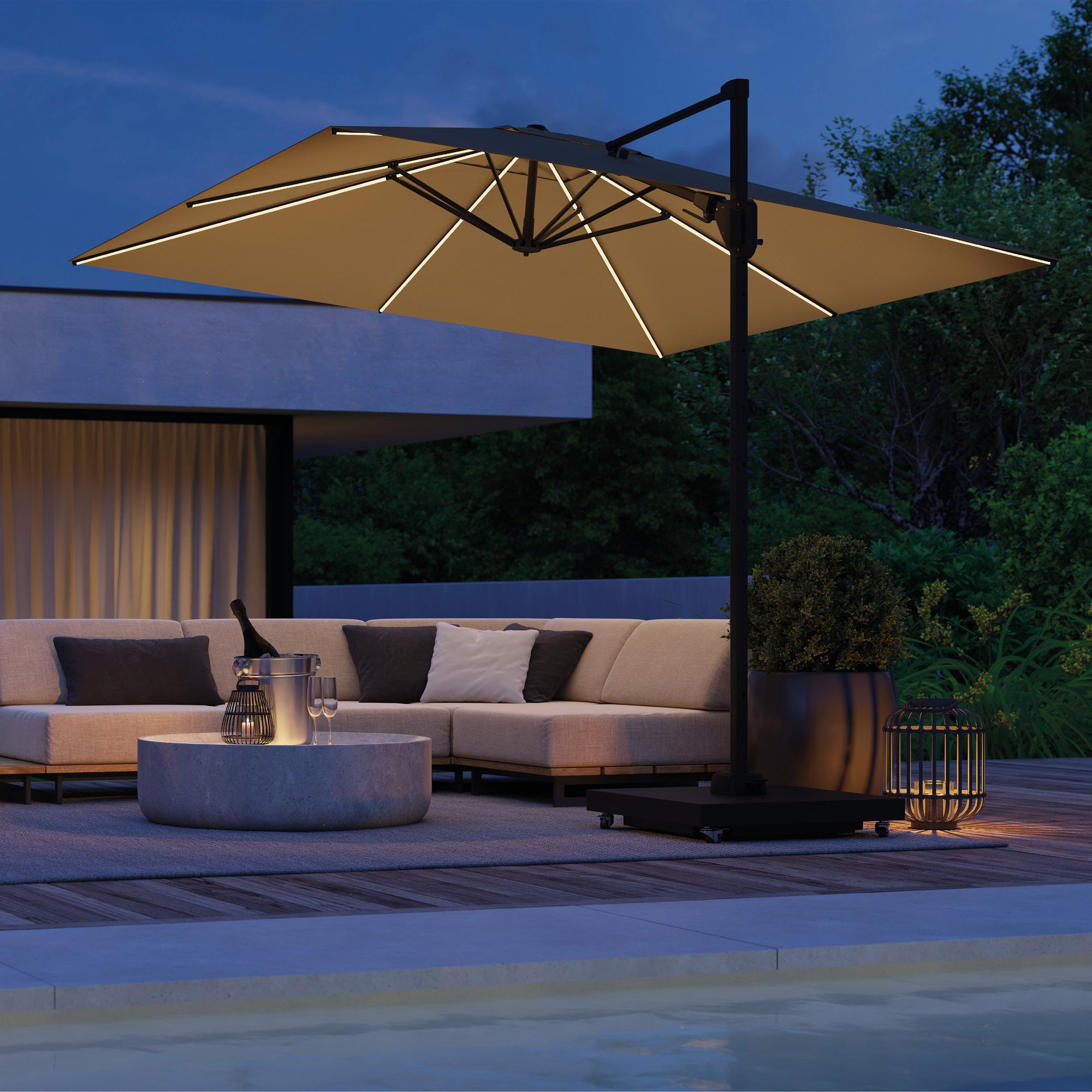 Platinum CHALLENGER T2 GLOW Ampelschirm | 3000 x 3000 mm, 360° drehbar, LED-Beleuchtung - 13 Main Image