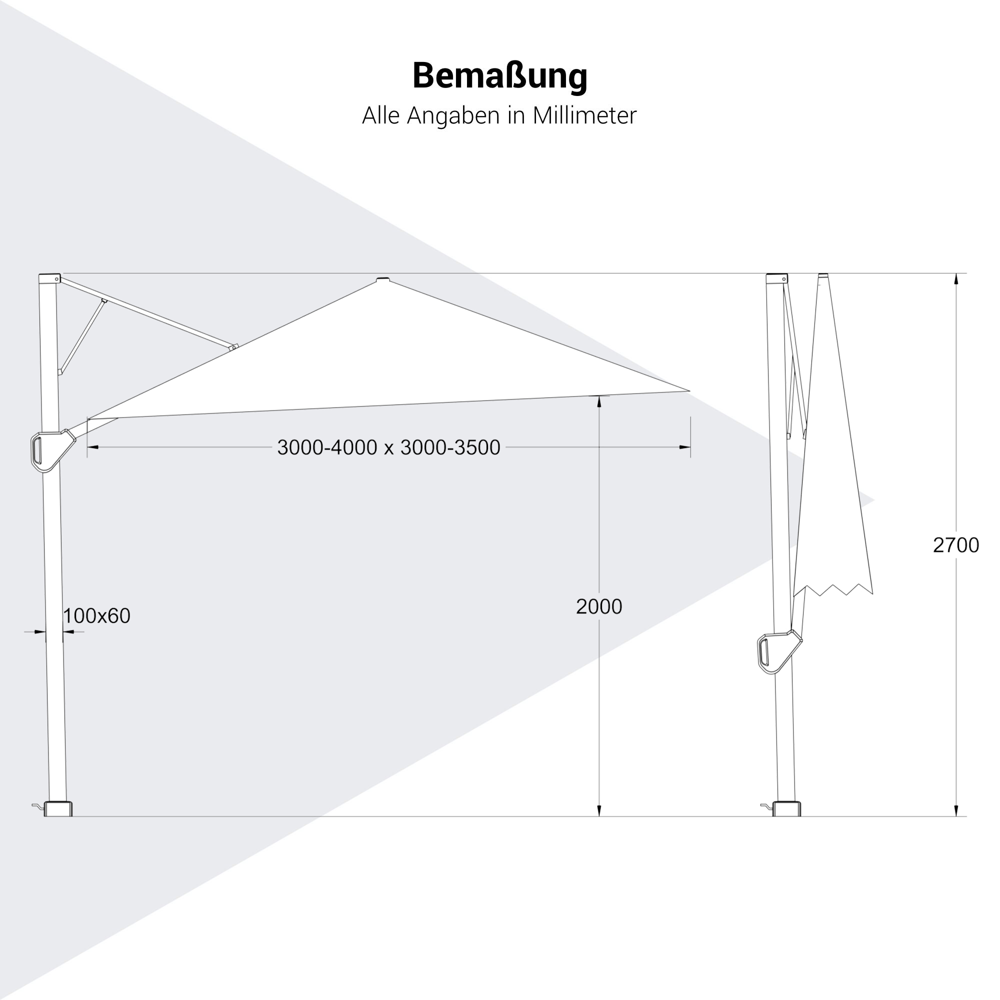 Platinum CHALLENGER T1 Ampelschirm | 3000-4000 x 3000-3500 mm, 360° drehbar - 11 Main Image