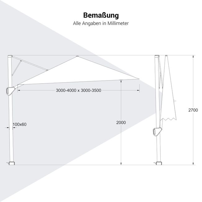 Platinum CHALLENGER T1 Ampelschirm | 3000-4000 x 3000-3500 mm, 360° drehbar