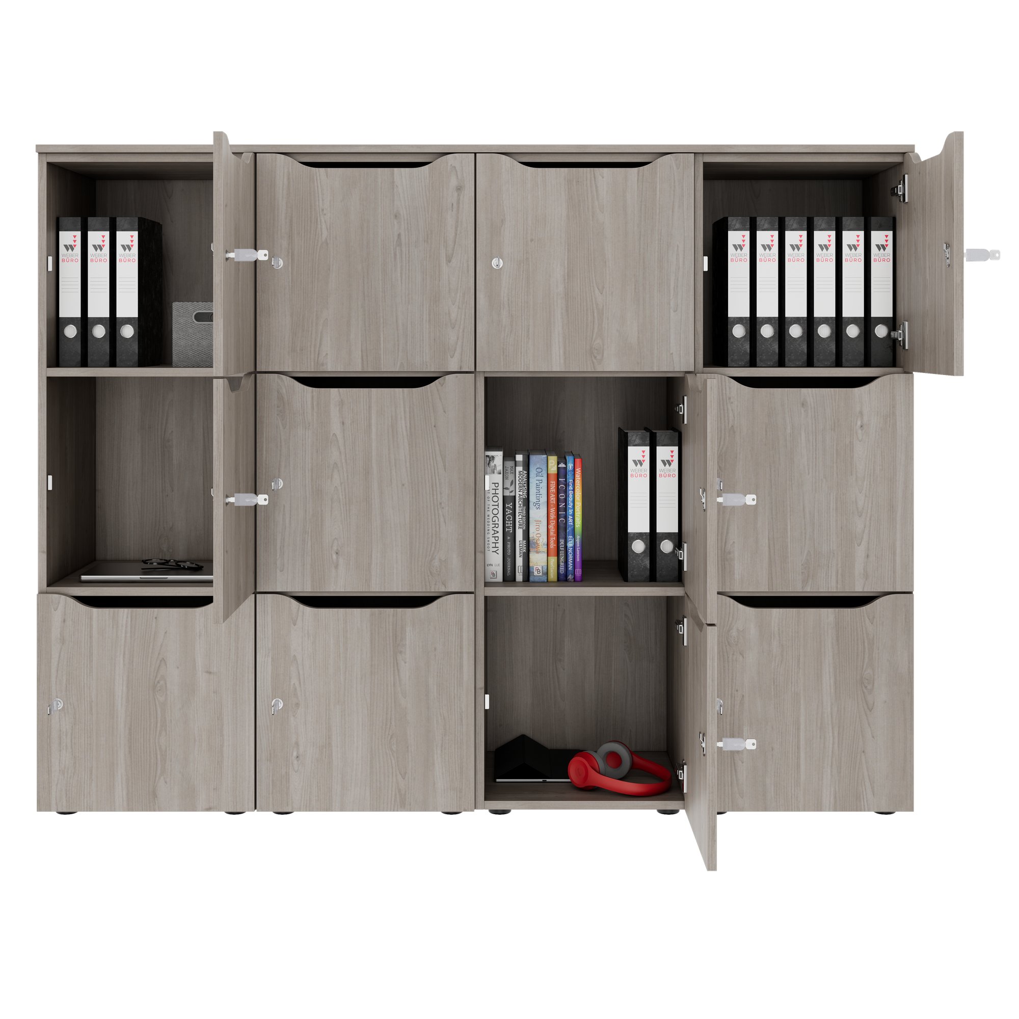CHOICE Spind | 1804 x 1386 mm, 12 Schließfächer, Nordeiche grau - 4 Main Image