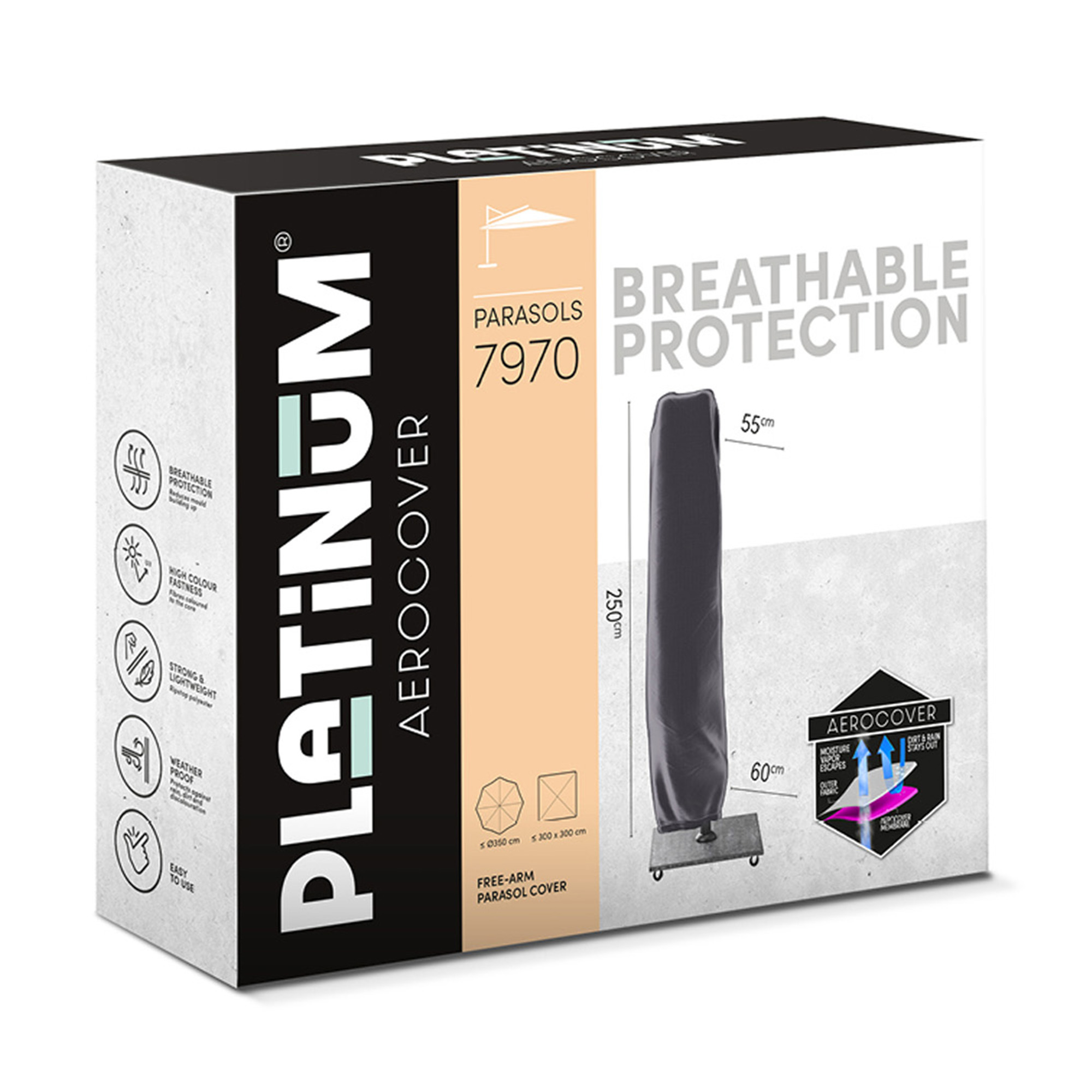 Platinum AeroCover Sonnenschirmabdeckung | 550-600 x 2500 mm, Anthrazit - 3 Main Image