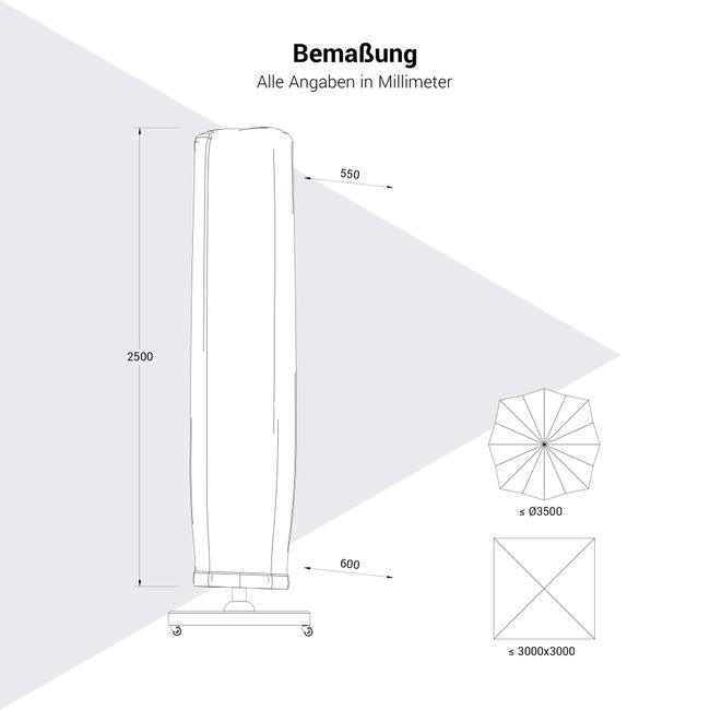 Platinum AeroCover Sonnenschirmabdeckung | 550-600 x 2500 mm, Anthrazit