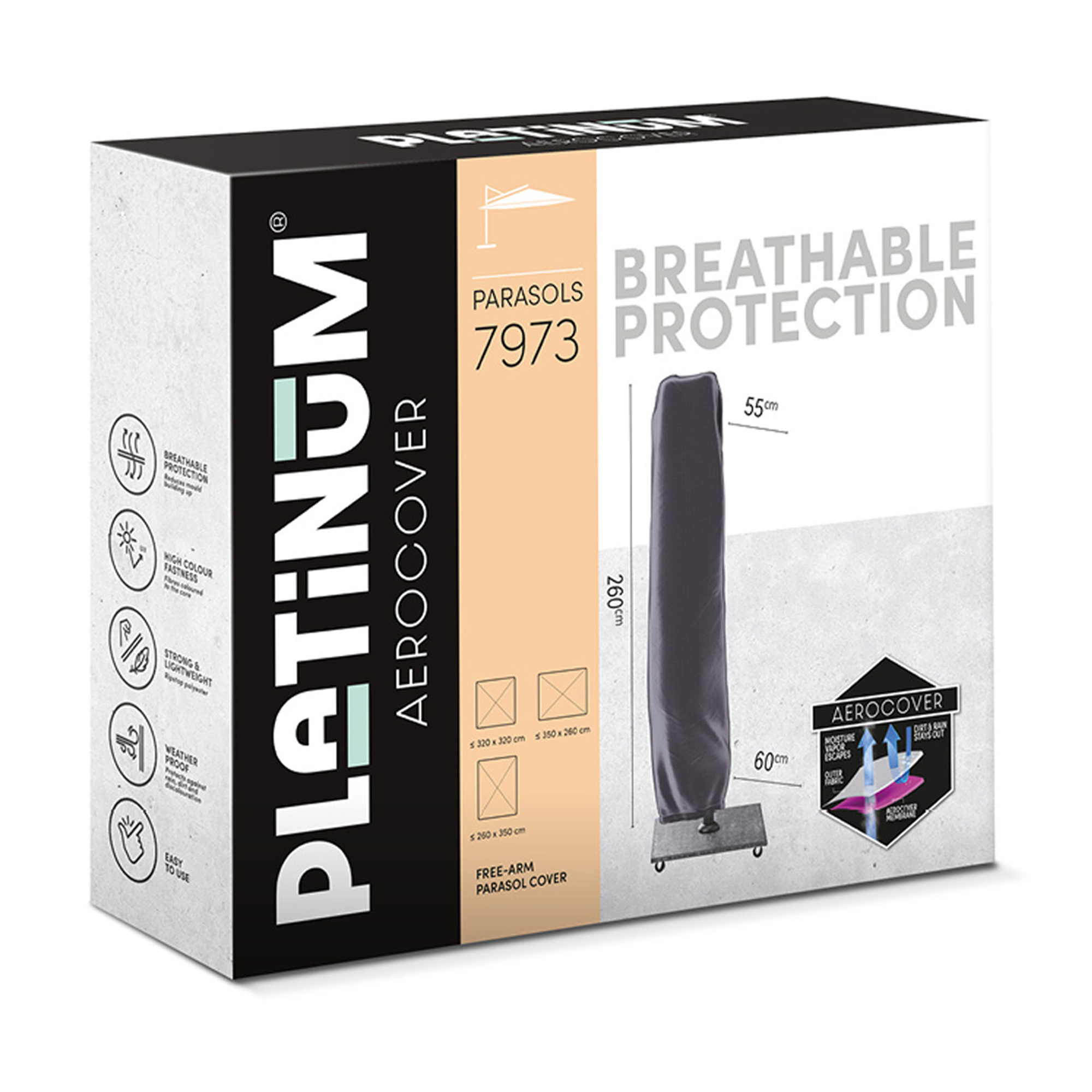 Platinum AeroCover Sonnenschirmabdeckung | 550-600 x 2600 mm, Anthrazit - 3 Main Image