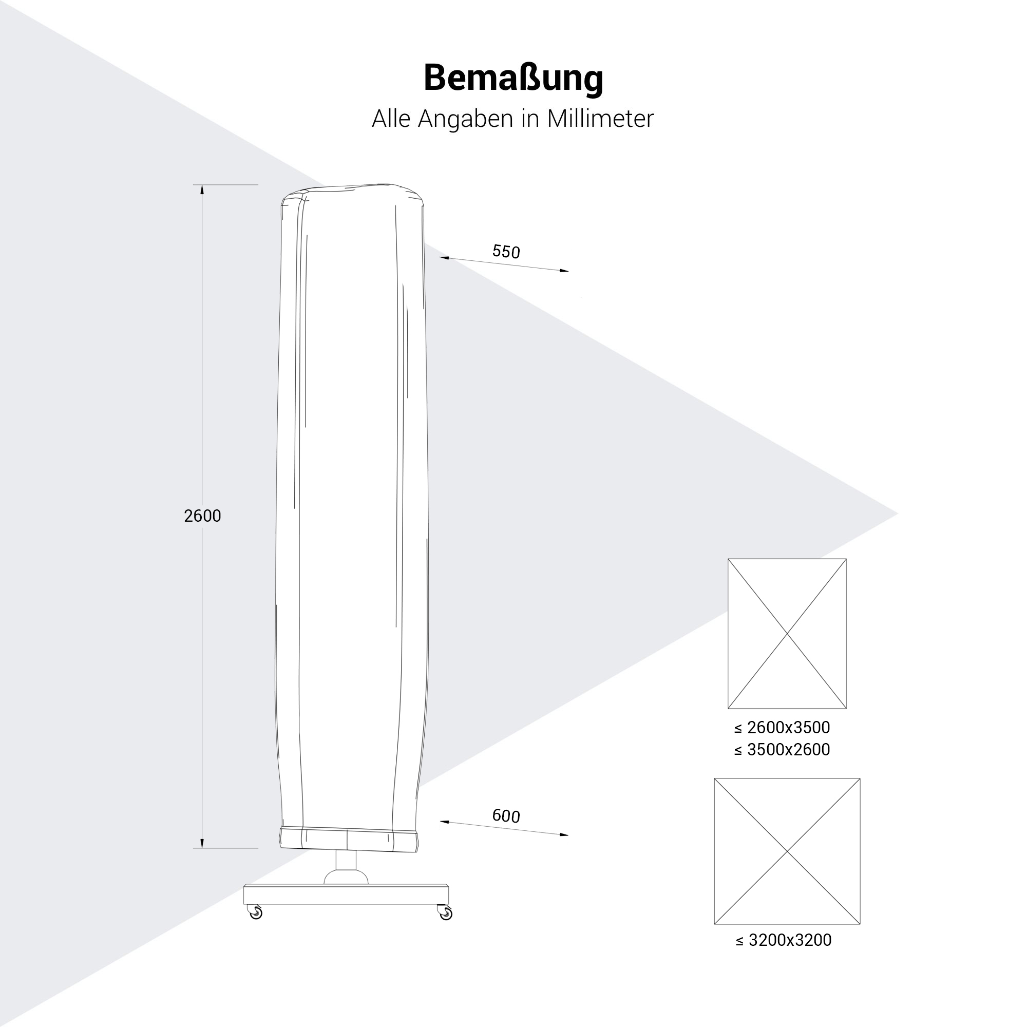 Platinum AeroCover Sonnenschirmabdeckung | 550-600 x 2600 mm, Anthrazit - 5 Main Image