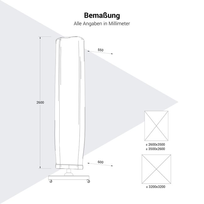 Platinum AeroCover Sonnenschirmabdeckung | 550-600 x 2600 mm, Anthrazit