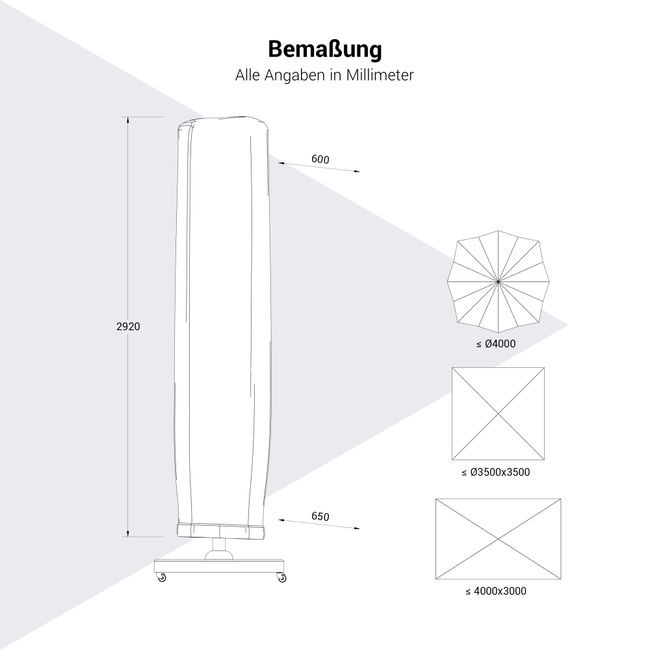Platinum AeroCover Sonnenschirmabdeckung | 600-650 x 2920 mm, Anthrazit