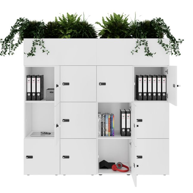 CHOICE Spind | 1800 x 1704 mm, 12 Schließfächer, Blumenkästen, Weiß