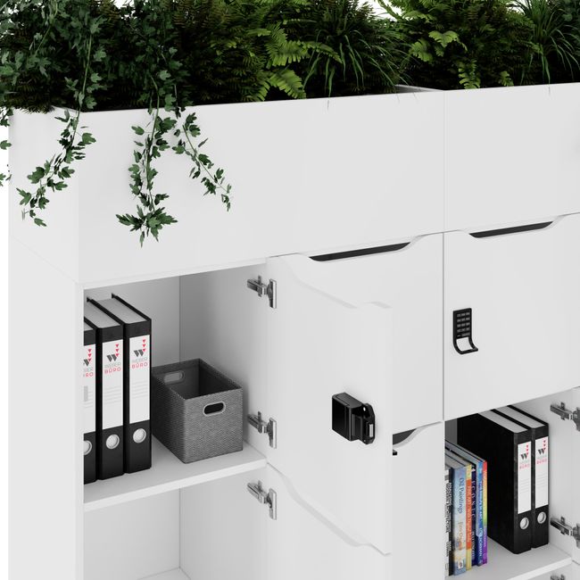 CHOICE Spind | 1800 x 1704 mm, 12 Schließfächer, Blumenkästen, Weiß
