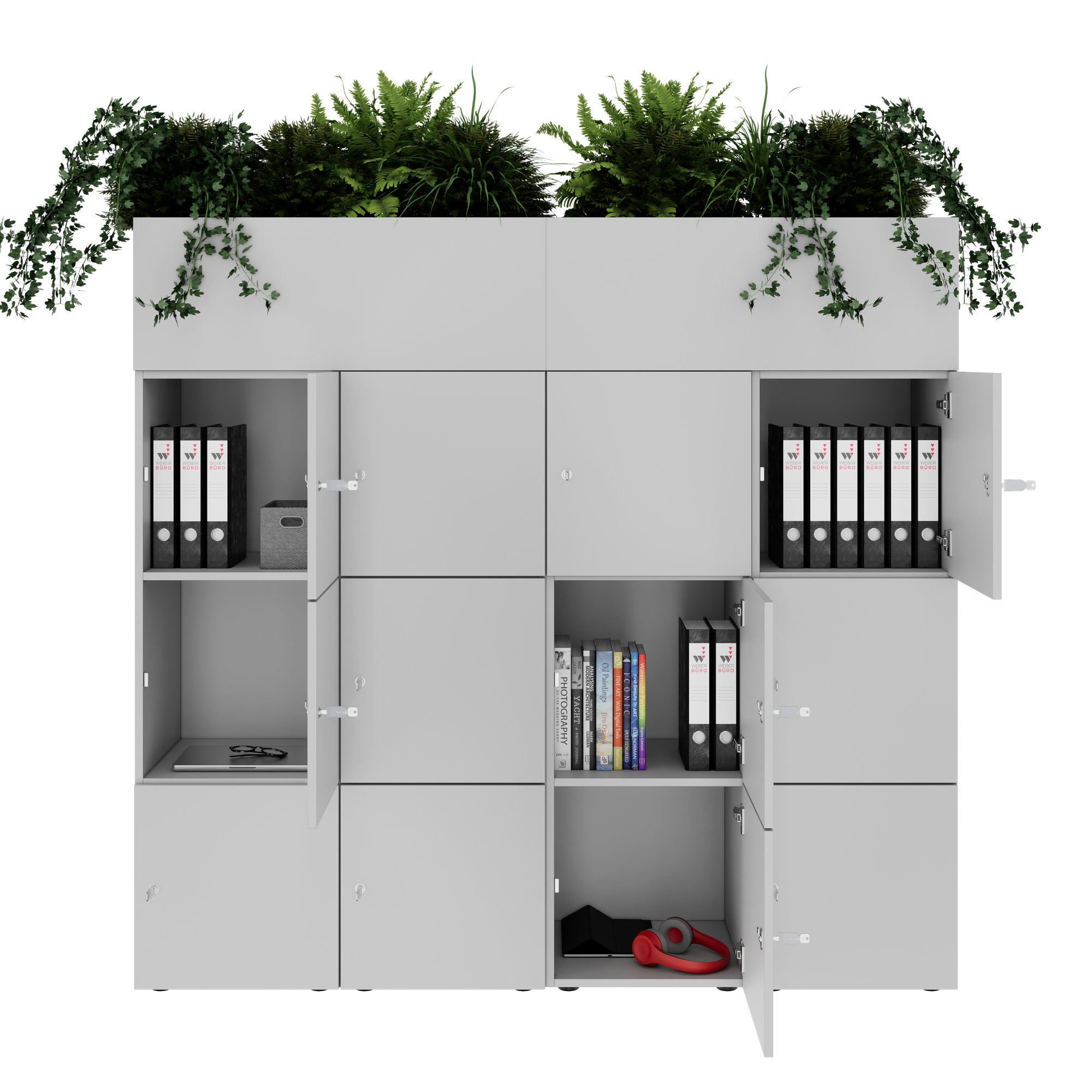 CHOICE Spind | 1800 x 1704 mm, 12 Schliessfächer, Blumenkästen, Perlgrau - 2 Main Image
