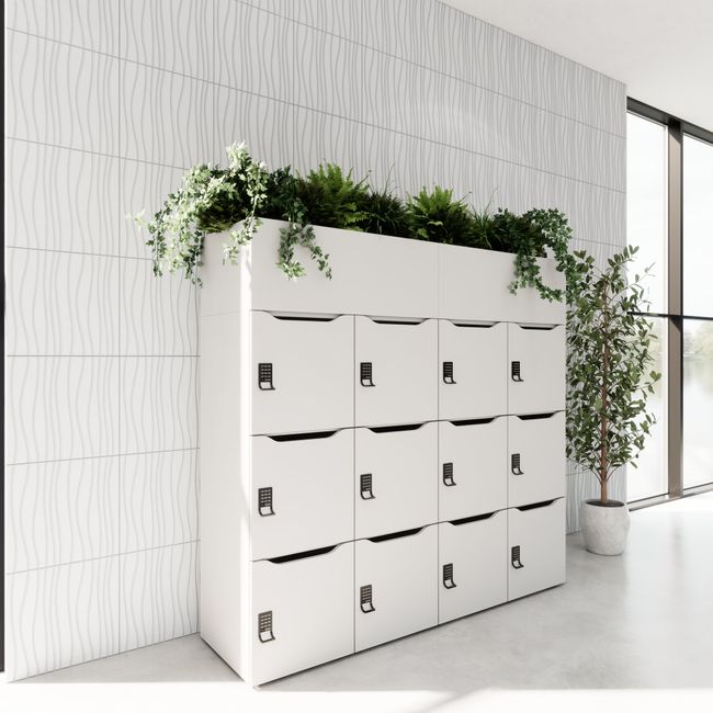 CHOICE Spind | 1800 x 1704 mm, 12 Schließfächer, Blumenkästen, Perlgrau