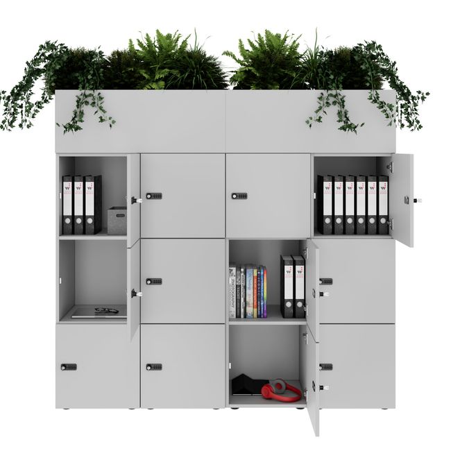 CHOICE Spind | 1800 x 1704 mm, 12 Schließfächer, Blumenkästen, Perlgrau