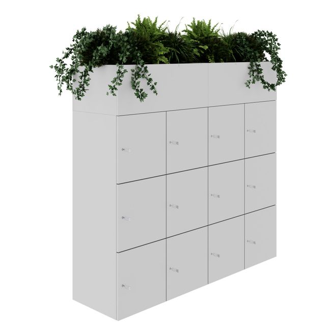 CHOICE Spind | 1800 x 1704 mm, 12 Schließfächer, Blumenkästen, Perlgrau