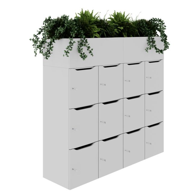 CHOICE Spind | 1800 x 1704 mm, 12 Schließfächer, Blumenkästen, Perlgrau
