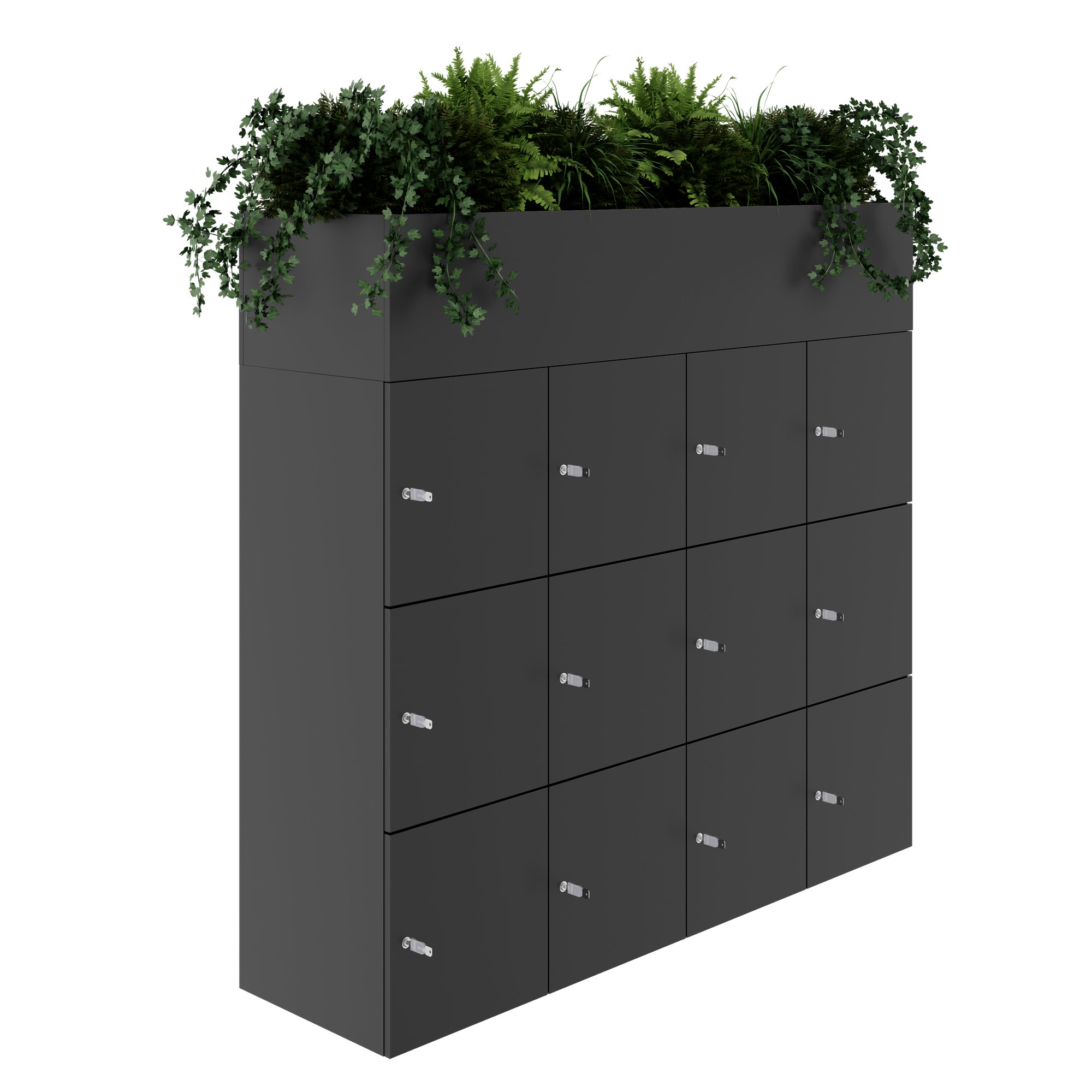 CHOICE Spind | 1800 x 1704 mm, 12 Schliessfächer, Blumenkästen, Anthrazit - 1 Main Image