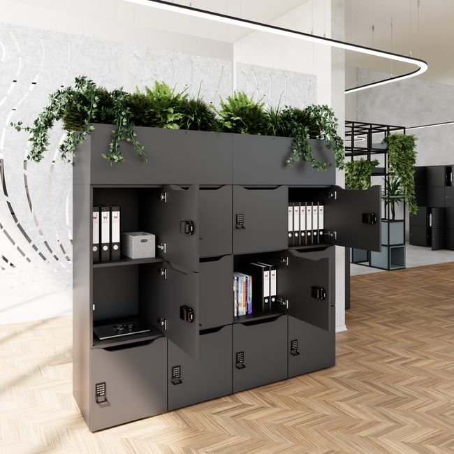 CHOICE Spind | 1800 x 1704 mm, 12 Schließfächer, Blumenkästen, Anthrazit