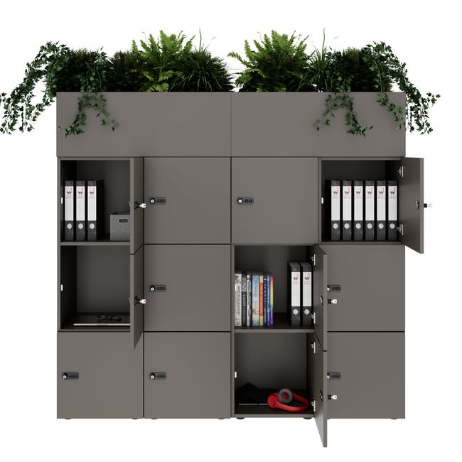 CHOICE Spind | 1800 x 1704 mm, 12 Schließfächer, Blumenkästen, Cubanitgrau