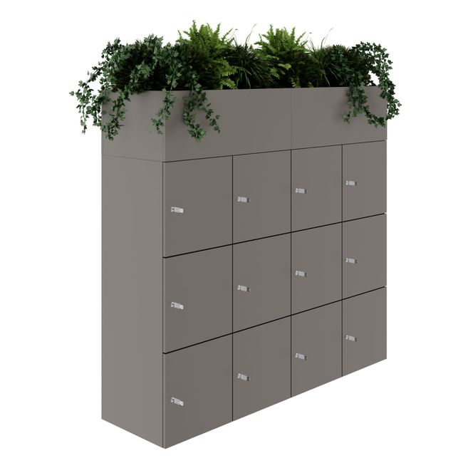 CHOICE Spind | 1800 x 1704 mm, 12 Schließfächer, Blumenkästen, Cubanitgrau