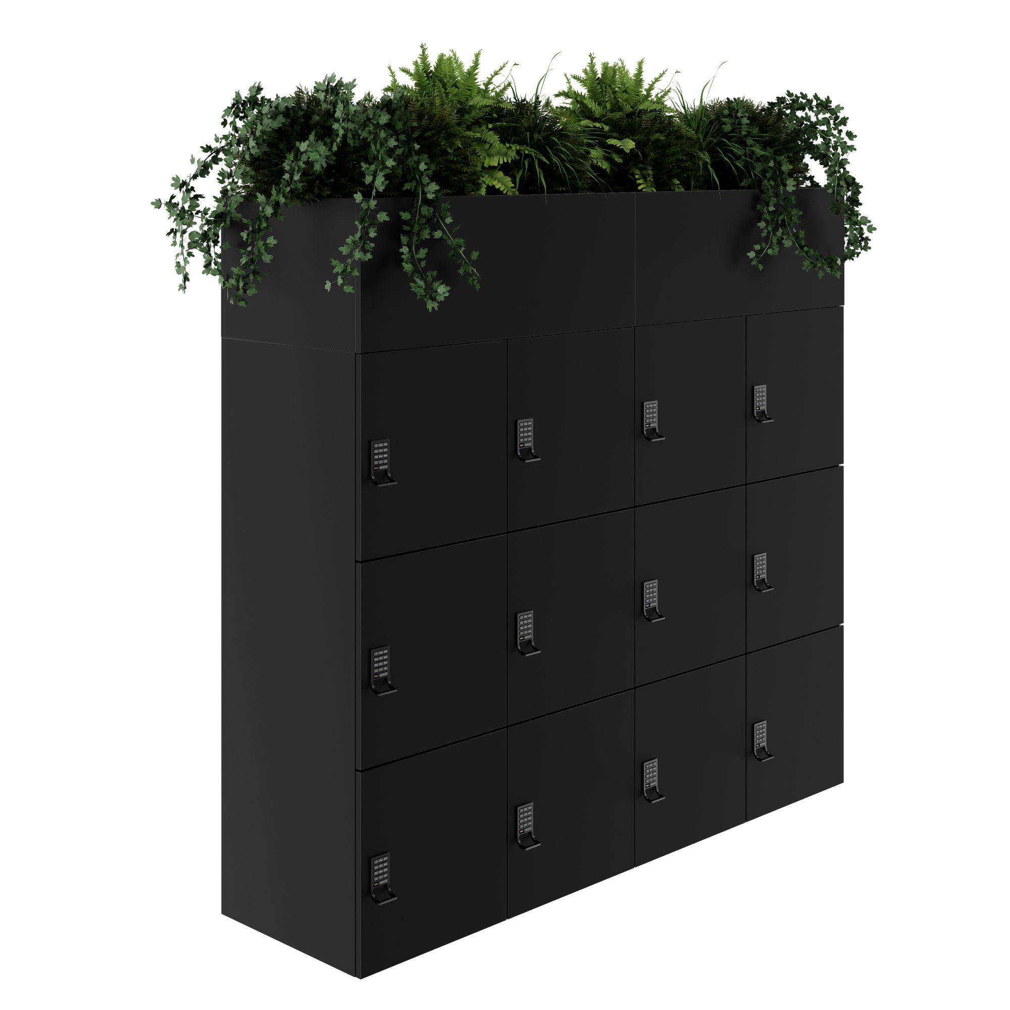 CHOICE Spind | 1800 x 1704 mm, 12 Schließfächer, Blumenkästen, Schwarz - 1 Main Image