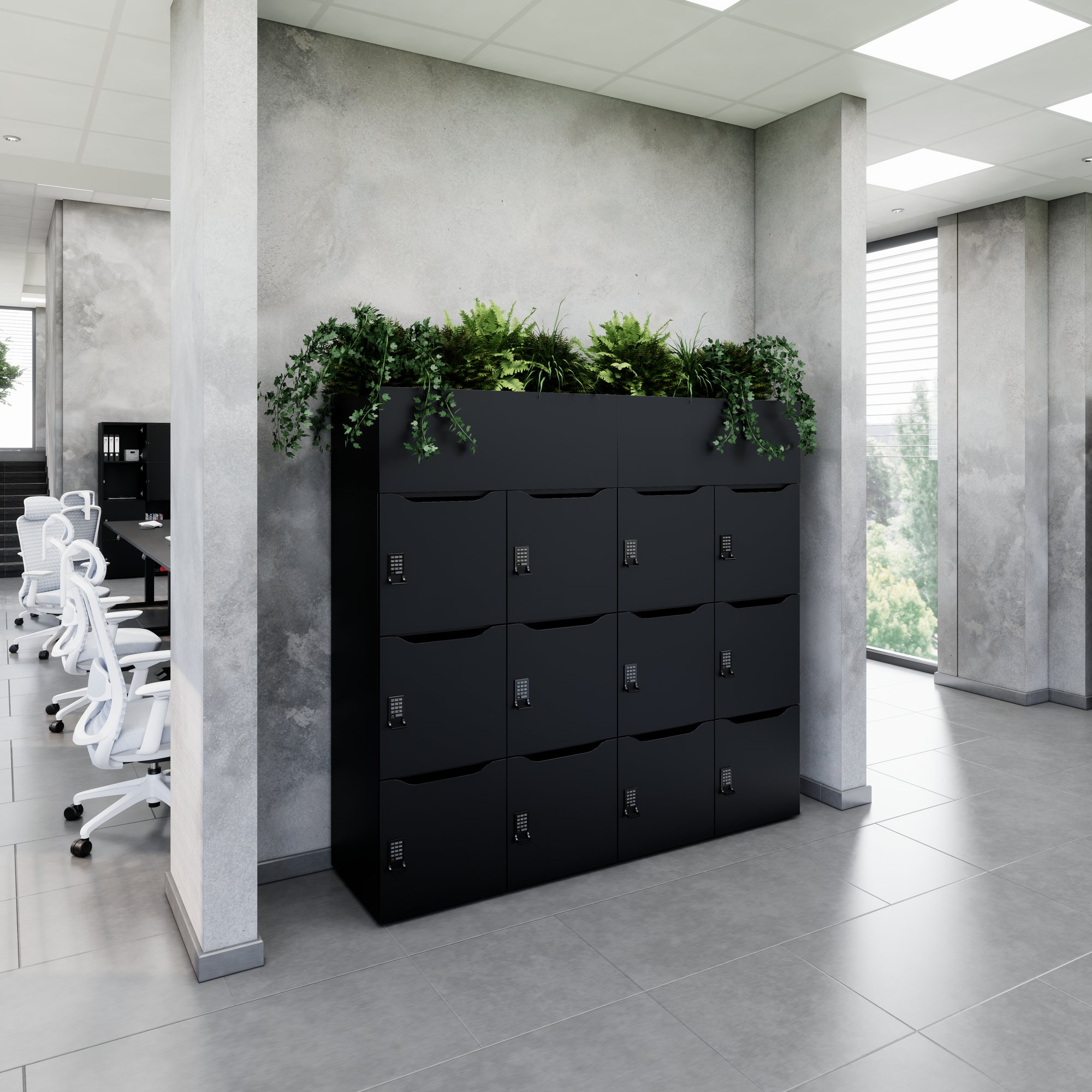 CHOICE Spind | 1800 x 1704 mm, 12 Schließfächer, Blumenkästen, Schwarz - 2 Main Image