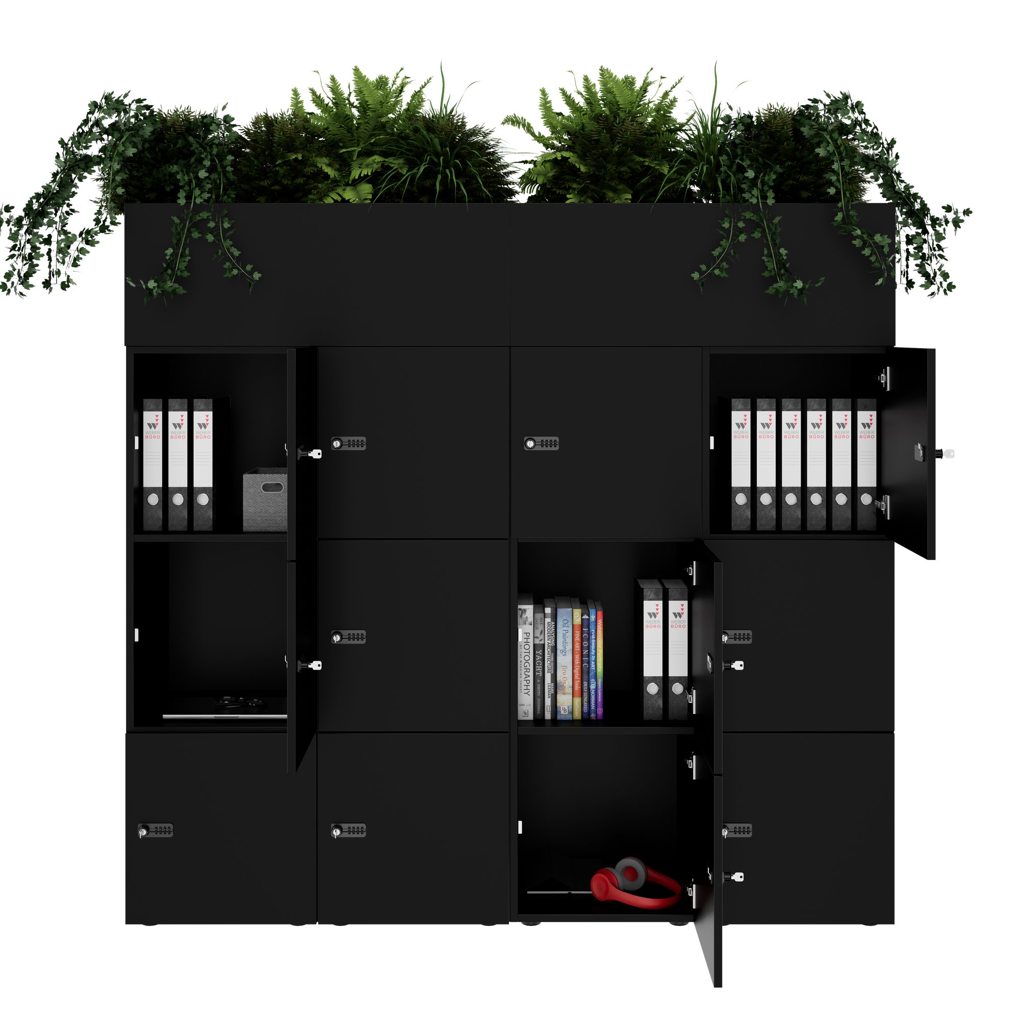 CHOICE Spind | 1800 x 1704 mm, 12 Schließfächer, Blumenkästen, Schwarz - 5 Main Image