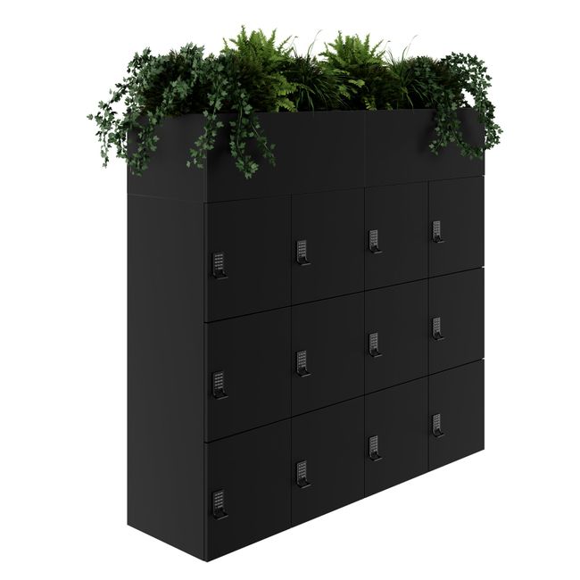 CHOICE Spind | 1800 x 1704 mm, 12 Schließfächer, Blumenkästen, Schwarz