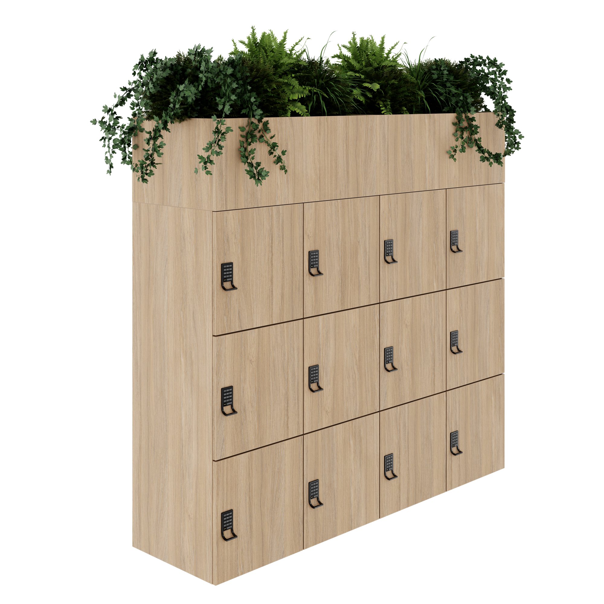 CHOICE Spind | 1800 x 1704 mm, 12 Schließfächer, Blumenkästen, Bernsteineiche - 1 Main Image