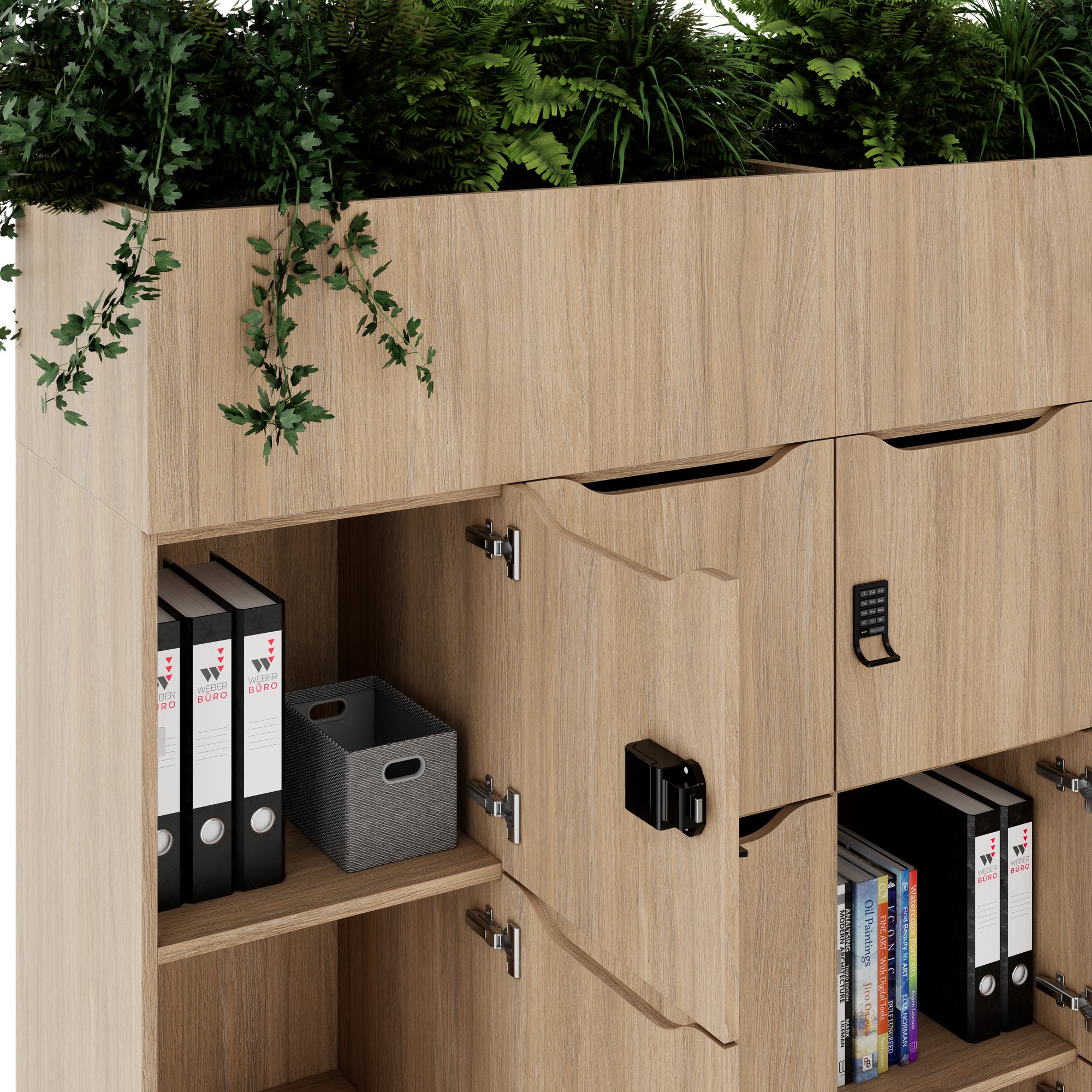 CHOICE Spind | 1800 x 1704 mm, 12 Schließfächer, Blumenkästen, Bernsteineiche - 6 Main Image