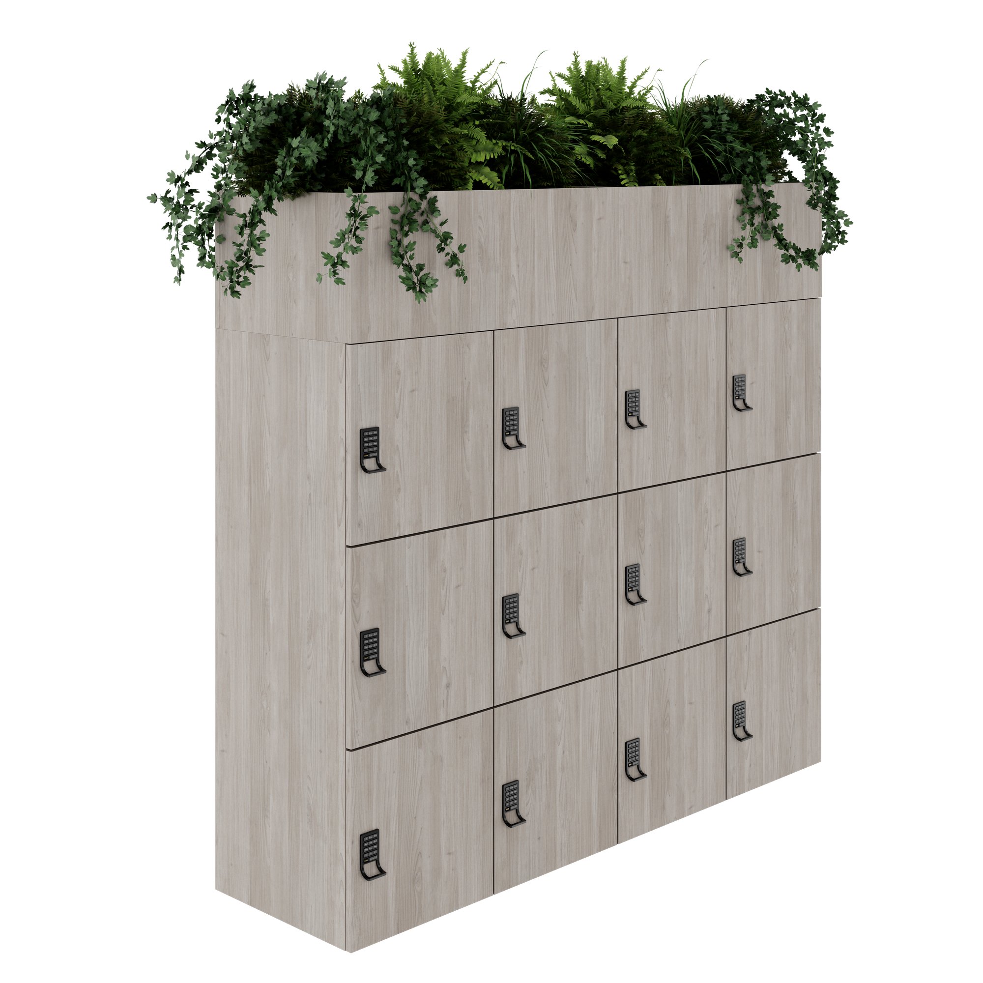 CHOICE Spind | 1800 x 1704 mm, 12 Schliessfächer, Blumenkästen, Nordeiche grau - 1 Main Image