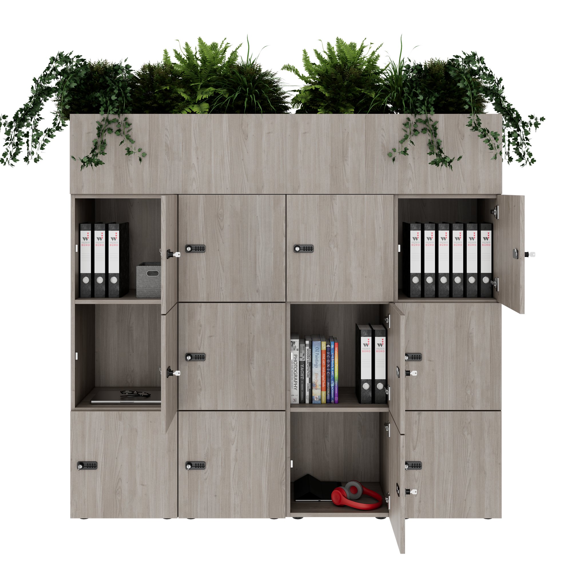 CHOICE Spind | 1800 x 1704 mm, 12 Schliessfächer, Blumenkästen, Nordeiche grau - 5 Main Image