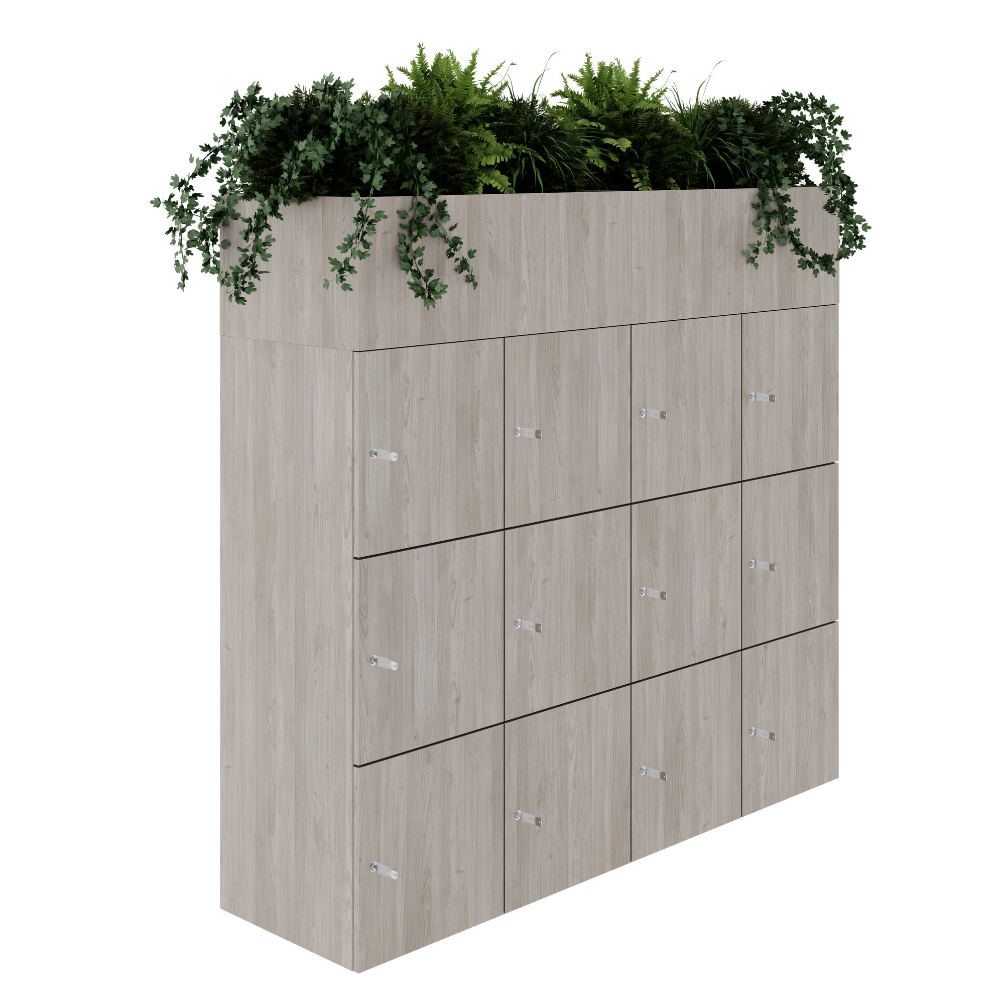 CHOICE Spind | 1800 x 1704 mm, 12 Schliessfächer, Blumenkästen, Nordeiche grau - 3 Main Image