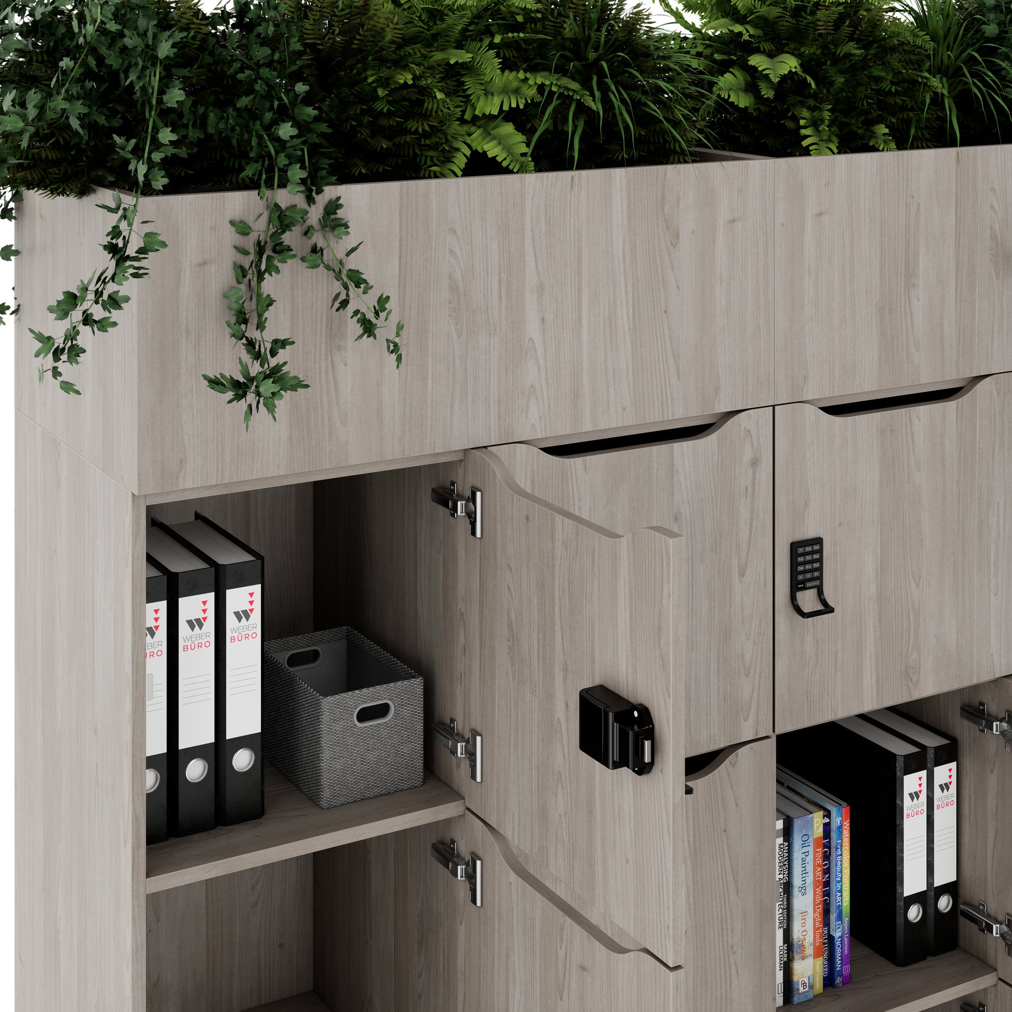 CHOICE Spind | 1800 x 1704 mm, 12 Schliessfächer, Blumenkästen, Nordeiche grau - 6 Main Image