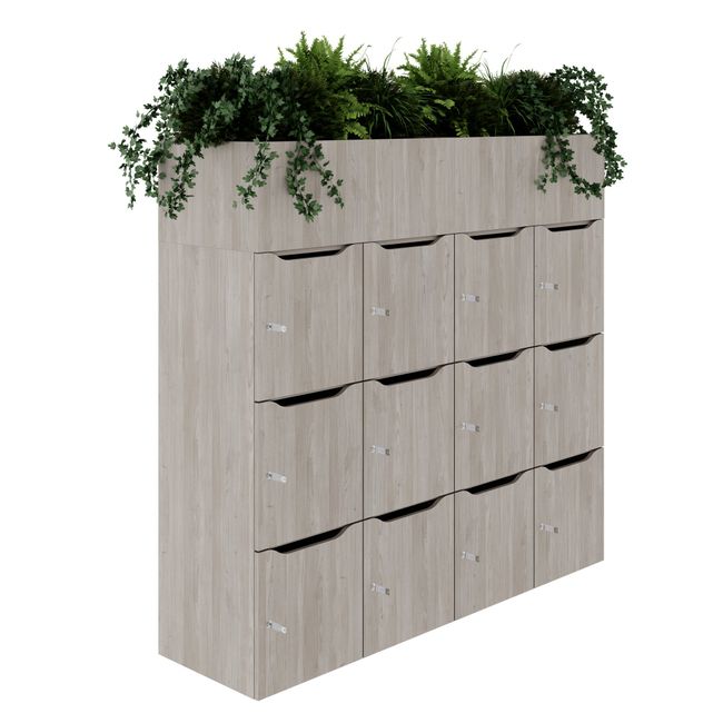 CHOICE Spind | 1800 x 1704 mm, 12 Schließfächer, Blumenkästen, Nordeiche grau