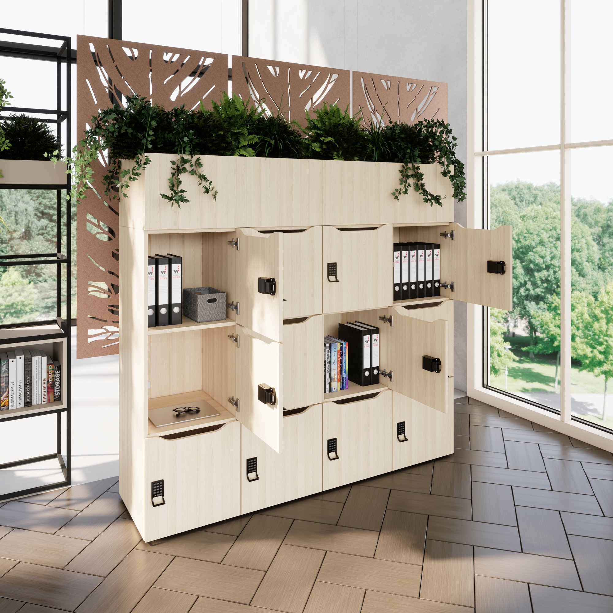 CHOICE Spind | 1800 x 1704 mm, 12 Schliessfächer, Blumenkästen, Sandesche - 2 Main Image