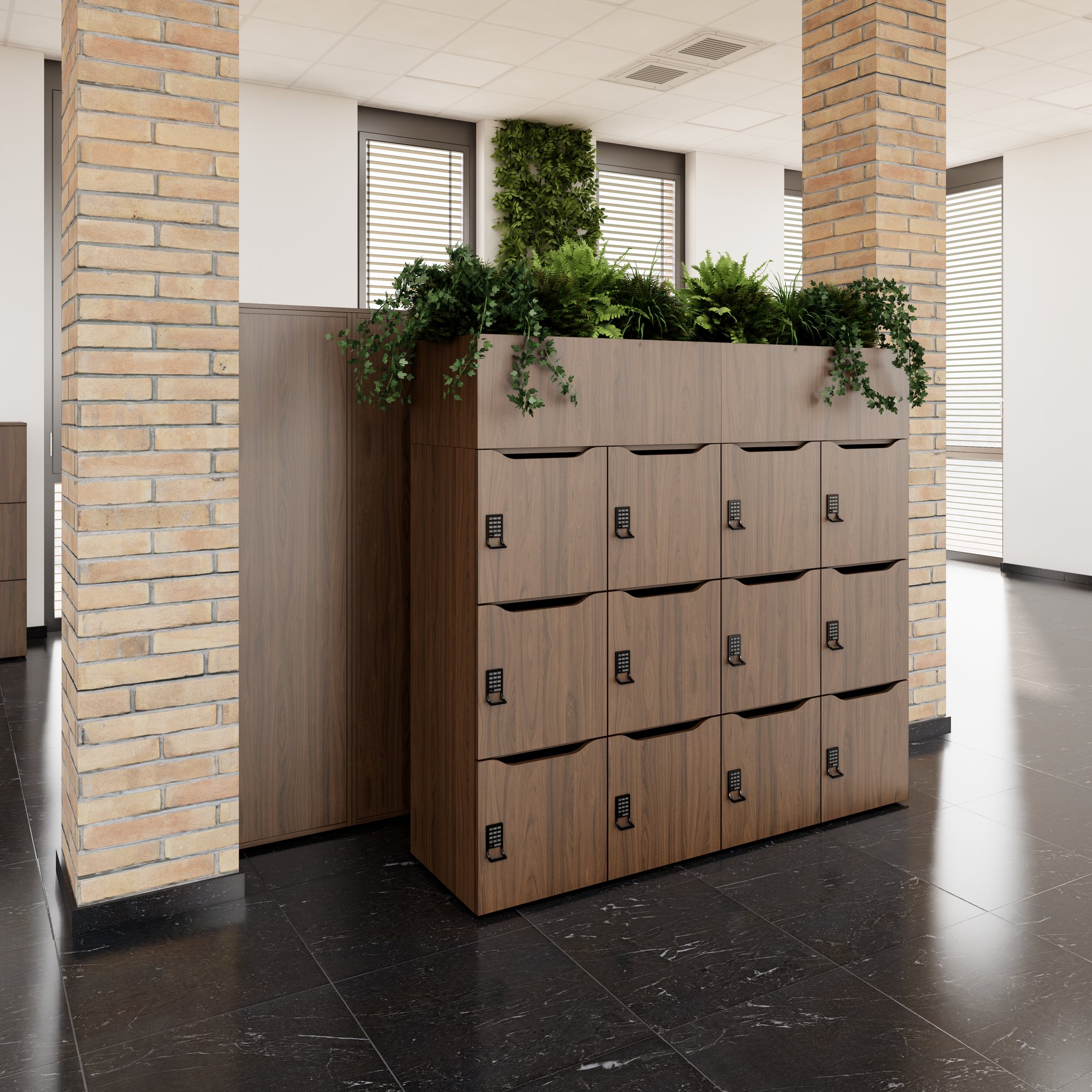 CHOICE Spind | 1800 x 1704 mm, 12 Schliessfächer, Blumenkästen, Nussbaum - 2 Main Image