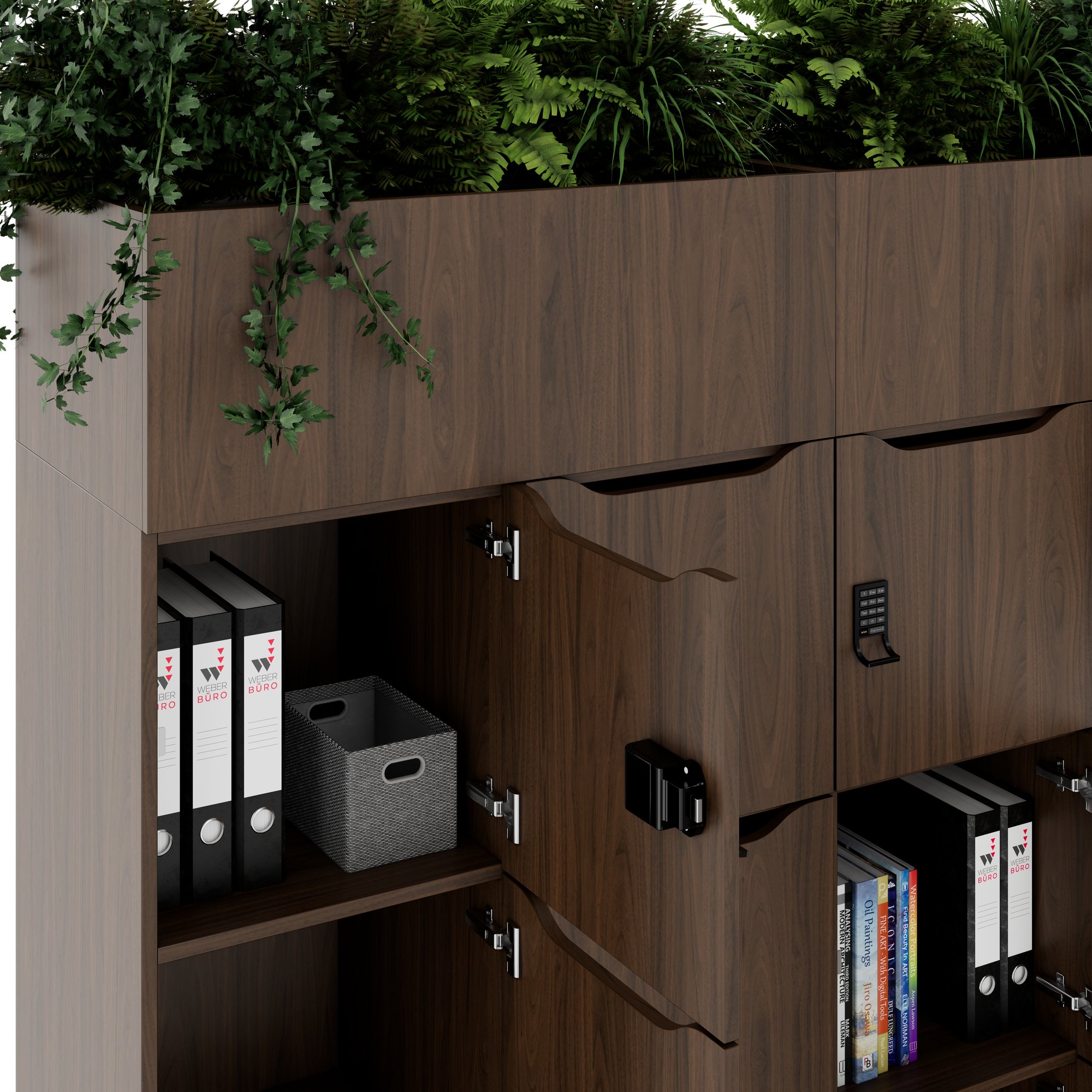 CHOICE Spind | 1800 x 1704 mm, 12 Schliessfächer, Blumenkästen, Nussbaum - 6 Main Image