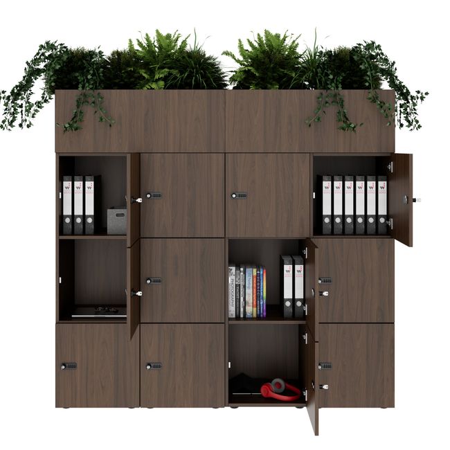 CHOICE Spind | 1800 x 1704 mm, 12 Schließfächer, Blumenkästen, Nussbaum