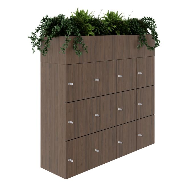 CHOICE Spind | 1800 x 1704 mm, 12 Schließfächer, Blumenkästen, Nussbaum