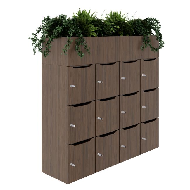 CHOICE Spind | 1800 x 1704 mm, 12 Schließfächer, Blumenkästen, Nussbaum